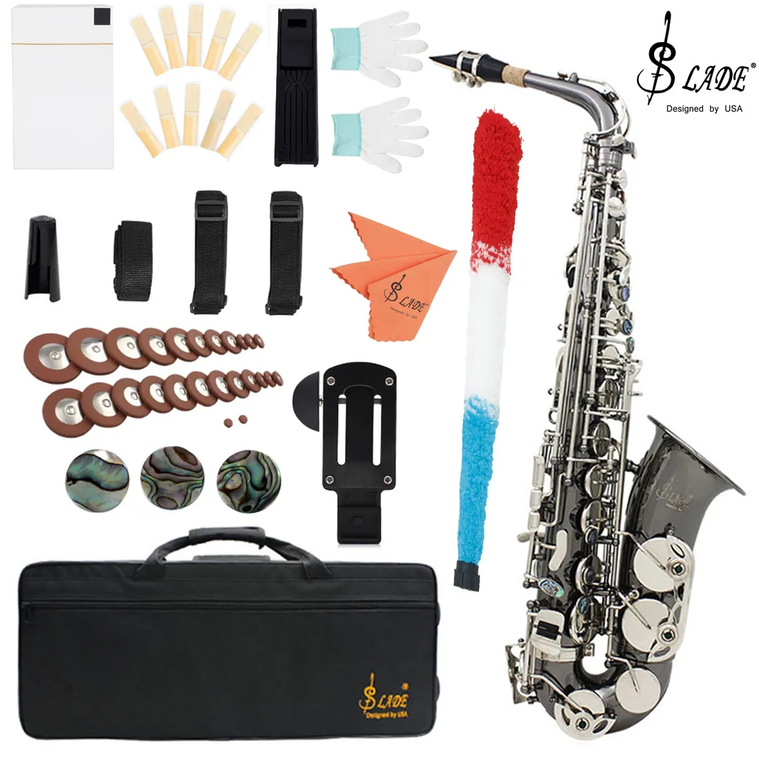 SLADE Eb Alto Saxophone Black Nickel Plating E Flat Alto Sax Set Woodwind Instrument with Carrying Case and Accessories