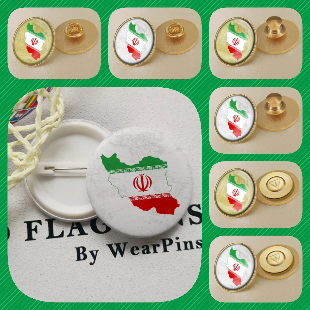 Iran Iraniens Carte Drapeau Emblème National National Fleur Broches