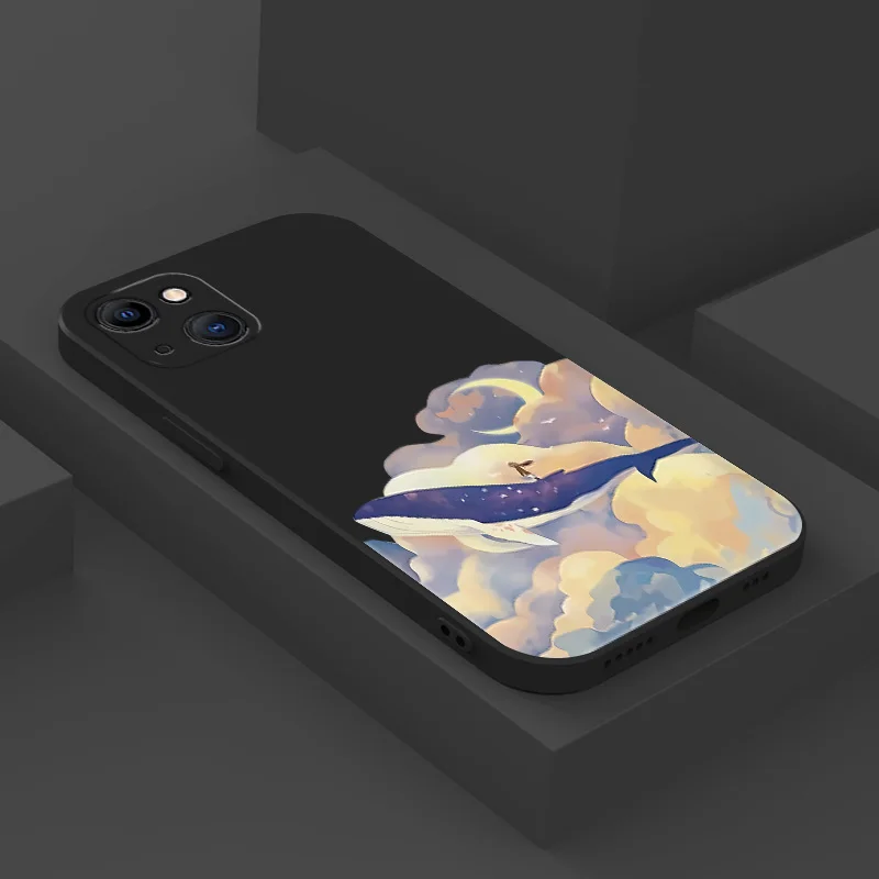 Anime Whale Matte Soft Silicone Phone Case - Artistic Scene Design Cover