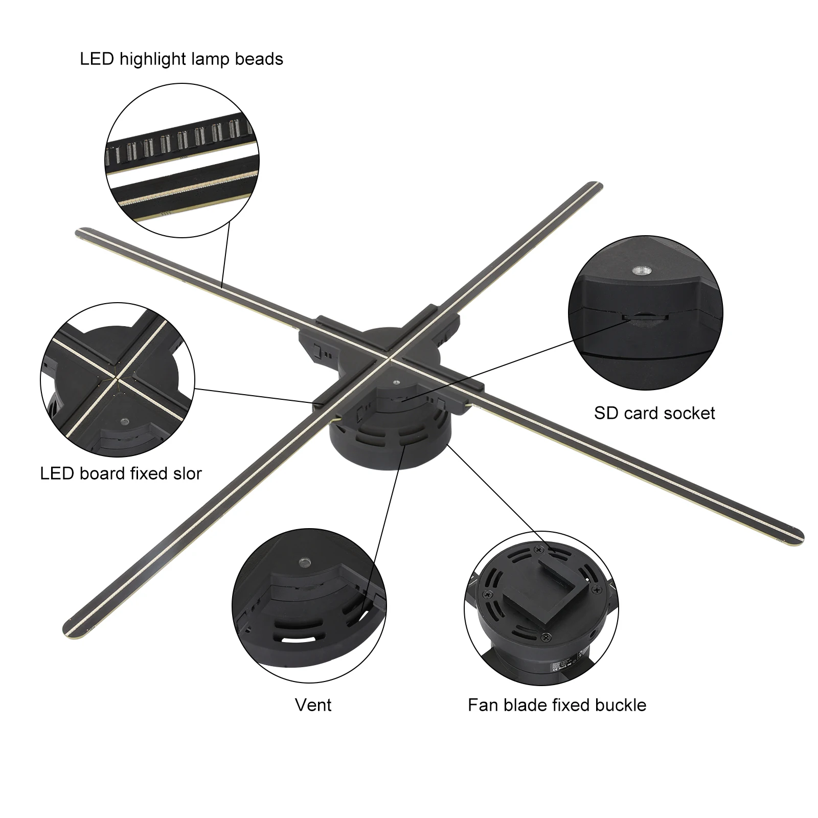 80CM 3D Hologram Projector Fan Support Multiple Splices Wifi Led Sign Holographic Lamp Player Shop Bar Advertising Display Light