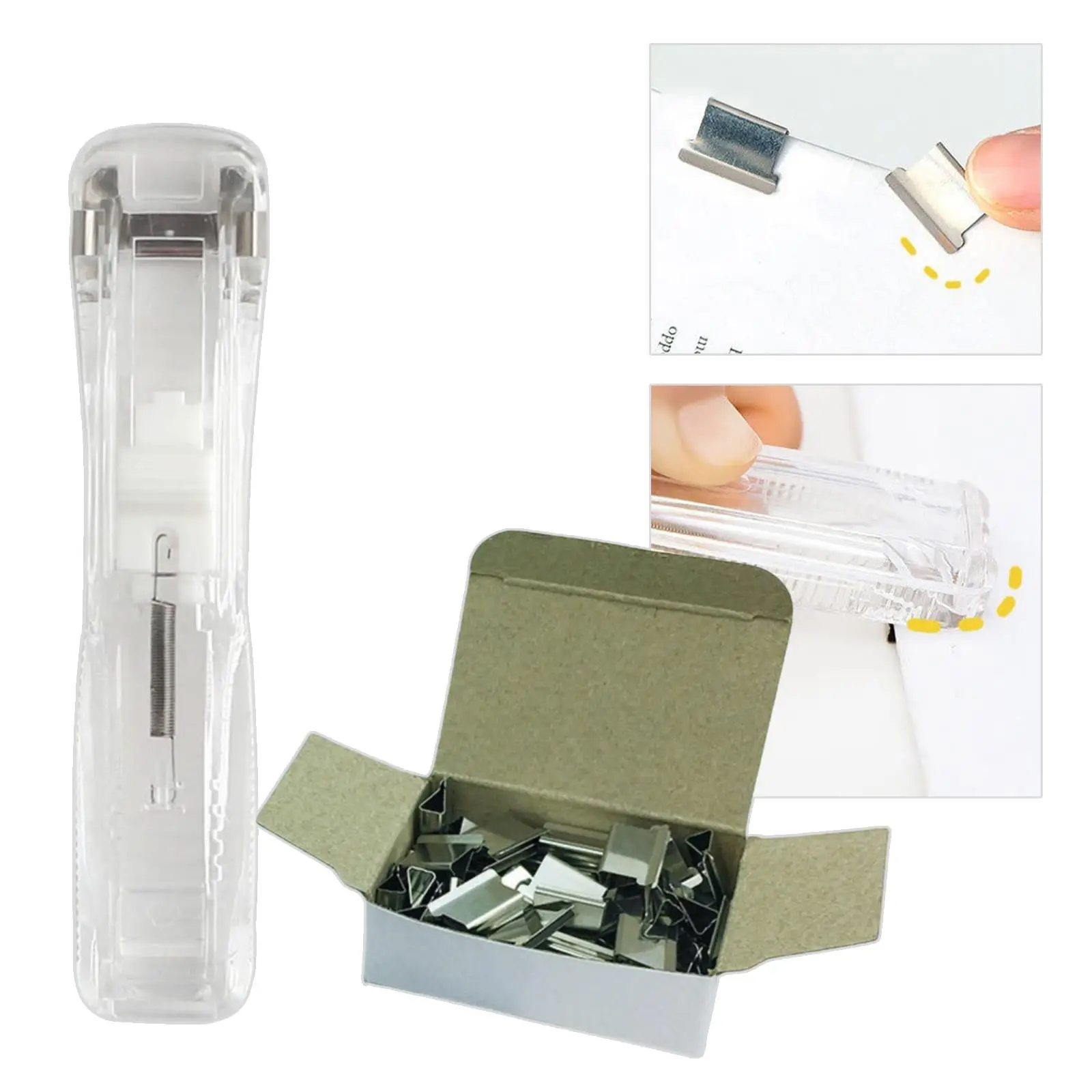 50개의 클립이 있는 미니 스테이플러 대학생을 위한 투명 플라스틱 푸시 스테이플러 학교 사무실 휴대용 책상 액세서리 바인딩 도구