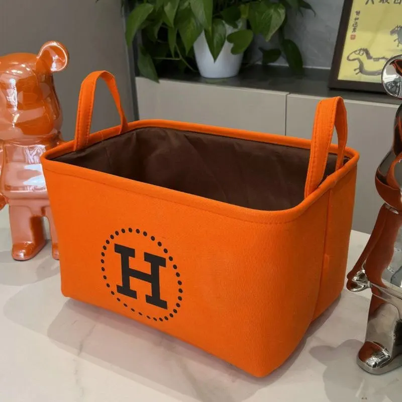 Simple Orange Desktop Fabric Storage Basket Home Toy Makeup Fabric Storage Basket Foldable With Handles Letter Storage Organizer 2