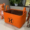 Simple Orange Desktop Fabric Storage Basket Home Toy Makeup Fabric Storage Basket Foldable With Handles Letter Storage Organizer 2