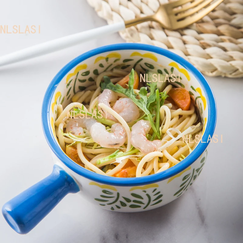 1pcs Creative Large Ceramic Bowl, Household Bowl, Japanese Tableware Set, Cute Animal Pattern, Underglaze Color Fruit Bowls