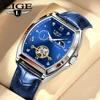 LIGE Luxury Mens Rectangular Dial Mechanical Watches Waterproof Leather Automatic Luminous Watch Business Men relogios masculino 1