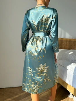 بيجامة نسائية أنيقة من فور سيزونز بطبعات عشوائية، أرواب حمام نسائية مثيرة وغير رسمية ومريحة 3