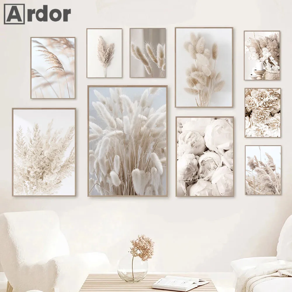 

Beige Bunny Tail Grass Wall Posters Natural Pampas Reed Canvas Print Flower Art Poster Painting Nordic Wall Pictures Home Decor