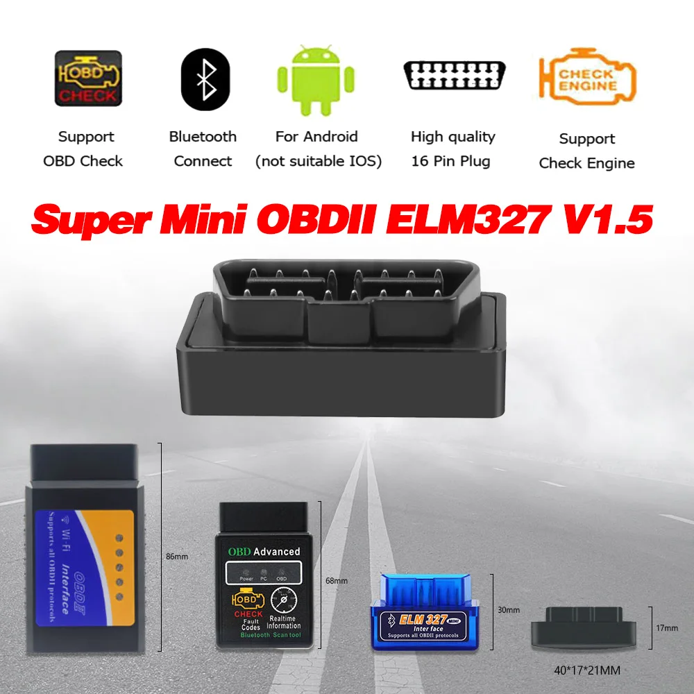 Super Mini Elm327 Bluetooth V1.5 Elm 327 Obd Ii Auto Code Scanner Elm-327 Obdii Adapter Elm327 Diagnostic Tool For Andriod Ios