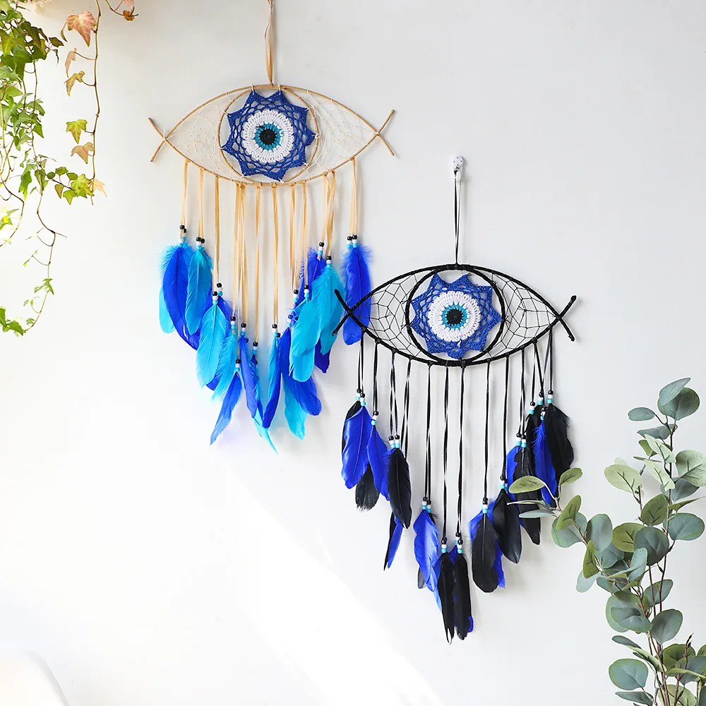 

Dream Catcher Blue Feathers Beads Pure Handmade Long Dream Catcher Wall Hanging Dreamcatcher Craft Gift Car Home Decoration