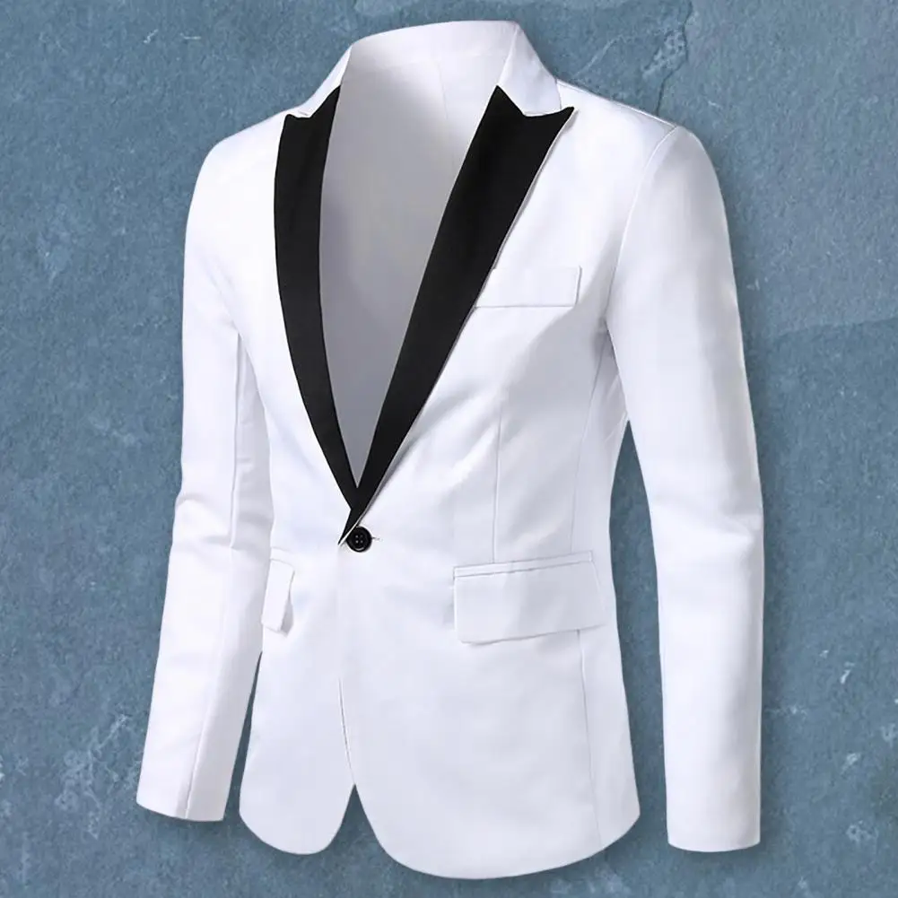 

Stylish Men Suit Coat Male Color Block Outerwear Slim Back Slit Blazer Suit Jacket All Match