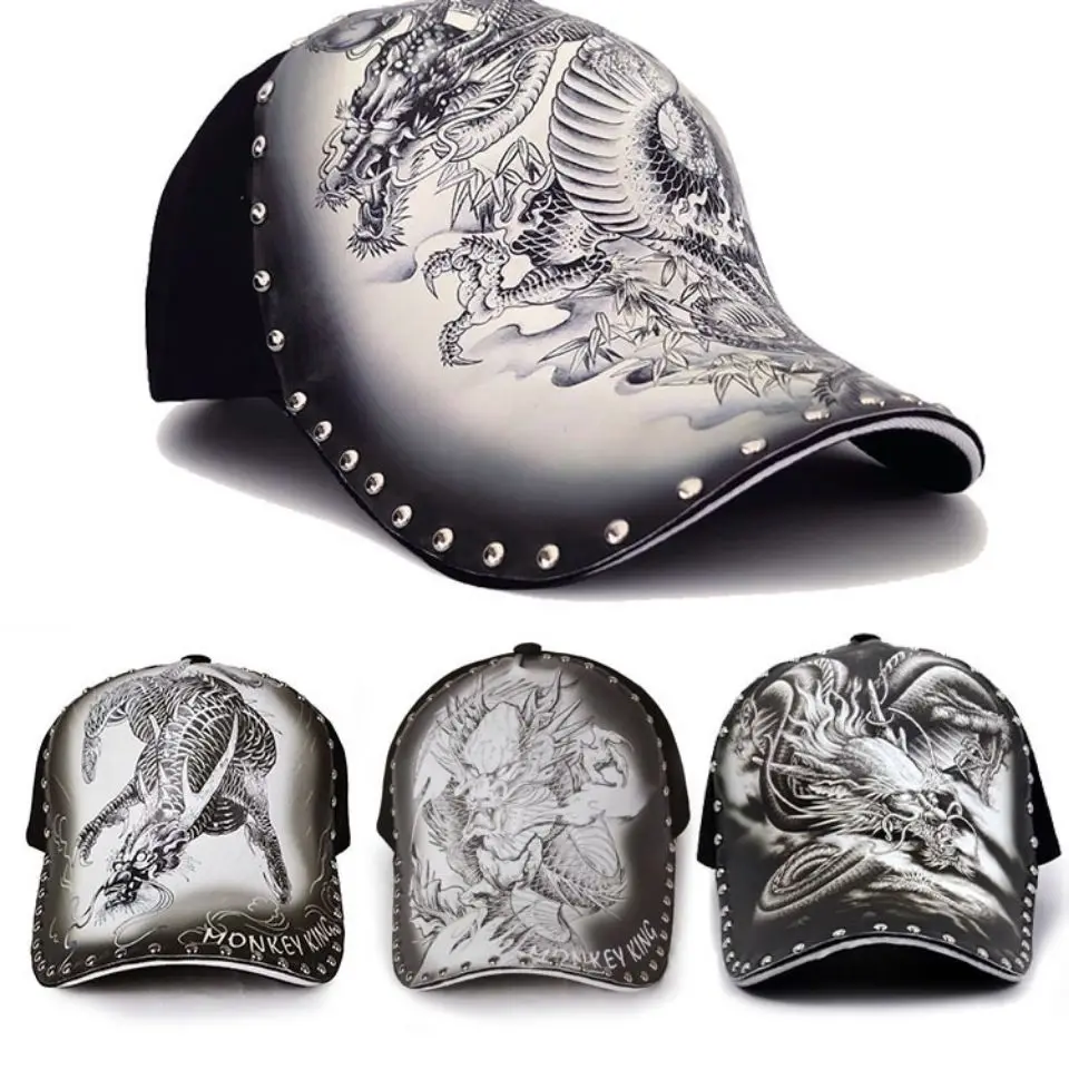 

Tattoo Personalized Baseball Male Street Pop Fashion Sunshade Original Illustration Dragon Pattern Style Duck Tongue Hat