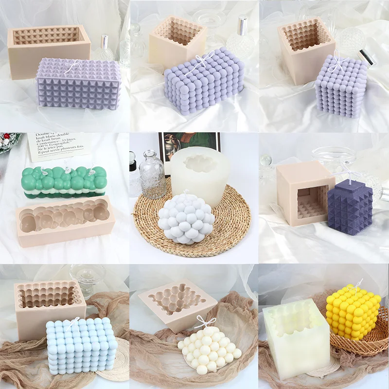 DIY Large Unique Cylindrical Cube Ball Soy Candle Mould Silicone Giant  Bubble Cube Candle Mold