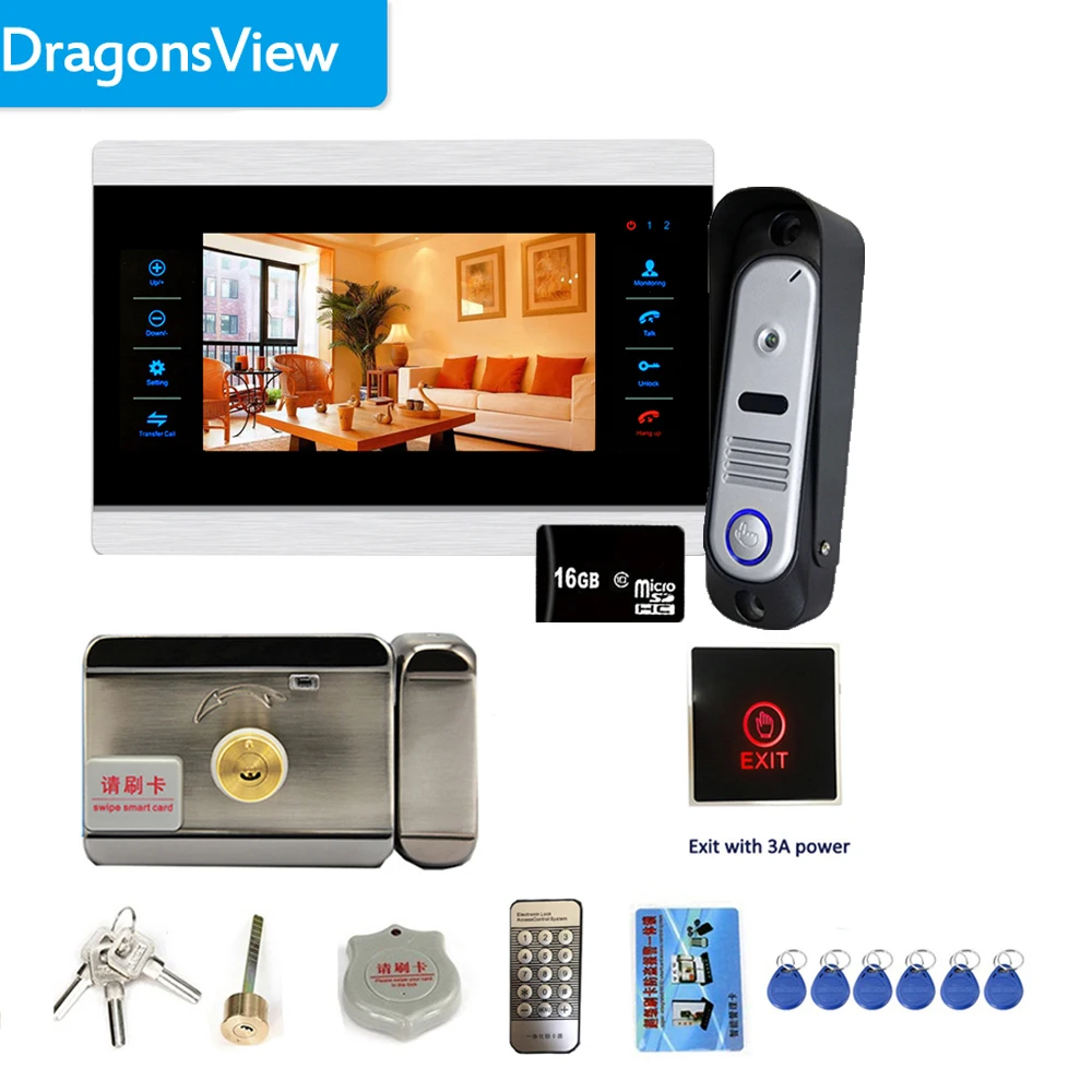 

Dragonsview 7 Inch Video Door Phone Doorbell Camera Intercom System Record Day Night Vision Electronic Lock Aluminum Alloy