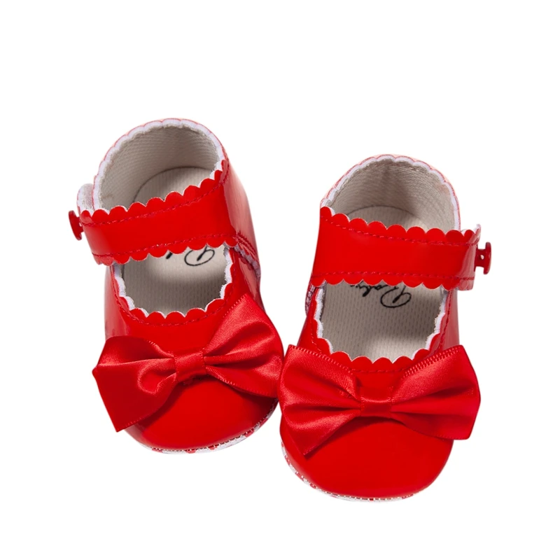 Girls PU Leather Bow Shallow Mouth Small Leather Shoes Newborn Soft Bottom Flat Heel Walking Shoes Baby Non-Slip Princess