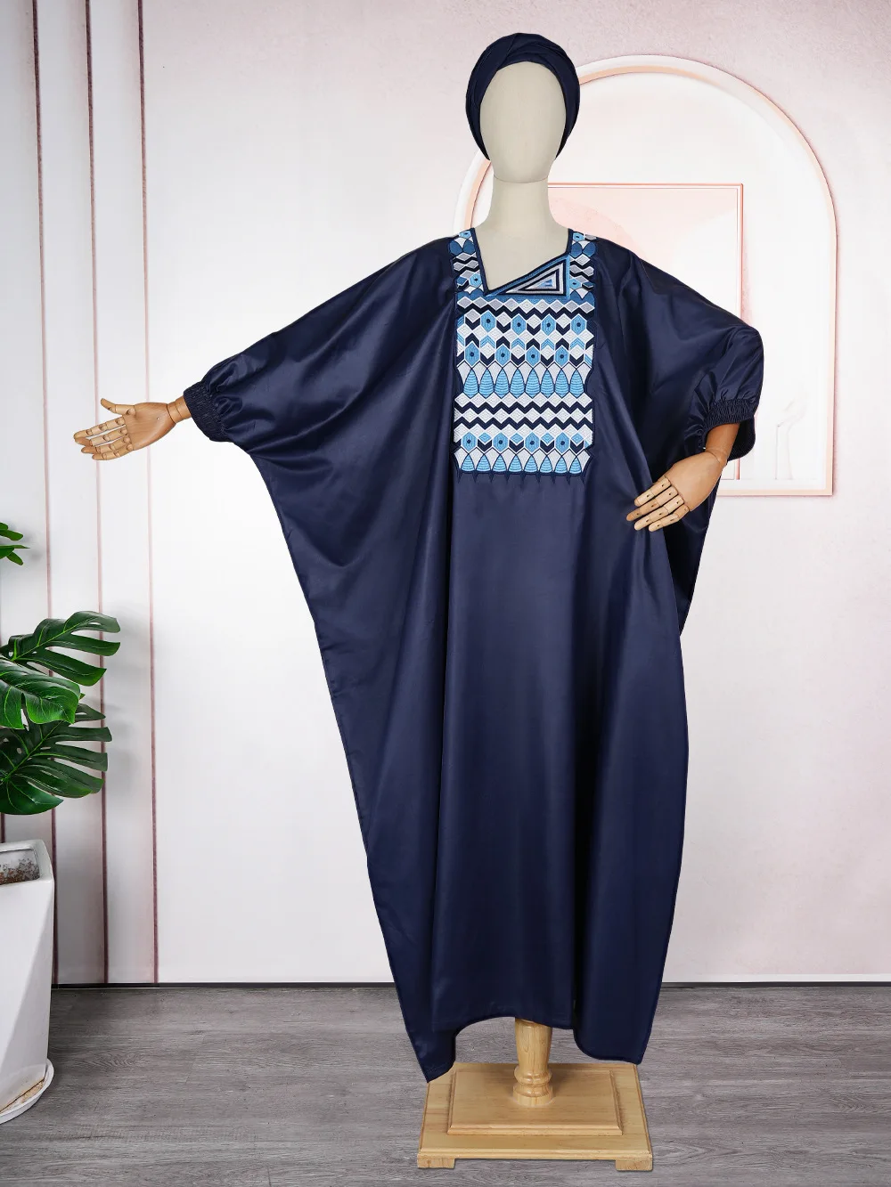 African Plus Size Costume Cosplay Blue Dress Muslim Embroidered Robes Casual Fashion Couple Clothing for Unisex Holiday Party