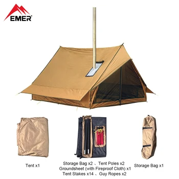 EMER Camping Hot Tent with Chimney Window Outdoor Ultralight Tipi Teepee Tent Pyramid Double Layer Bushcraft 2-Person BC Tent 1
