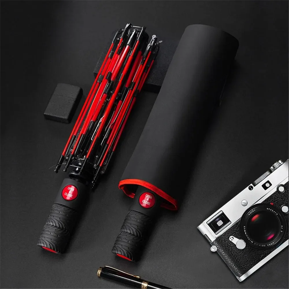 

Складной Новый автоматический зонтик из искусственной кожи, с тремя ветрозащитными зонтиками для защиты от солнца и дождя, для мужчин и женщин, для улицы