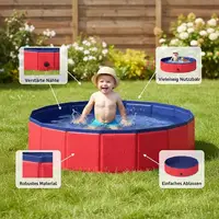Piscine pliable pour animaux de compagnie, rouge et bleue, 31,5 x 31,5 x 7,9 pouces 4