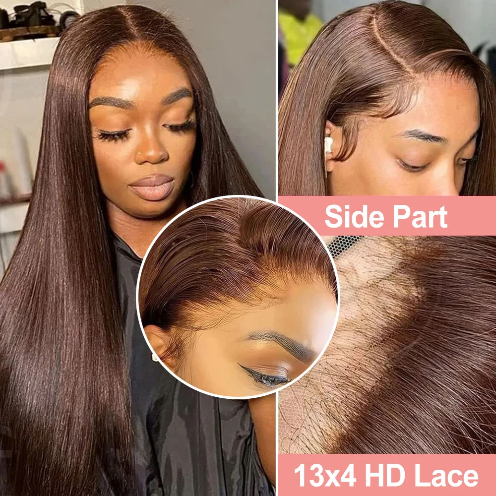 Human Hair Wig Hd Dark Chocolate Brown 13x4 Bone Straight Human Hair Lace Front Wig 13x6x1 Lace Frontal Wigs Pre plucked Colored Wig For Women