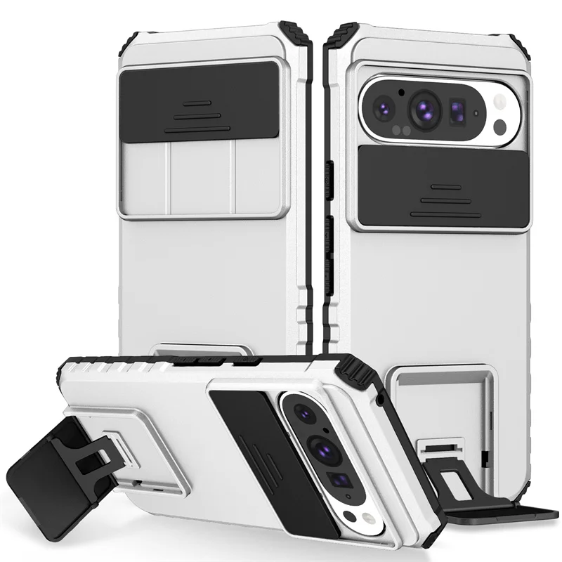 Armor Stand Case with Slide Lens Protection and Kickstand - Durable Cover
