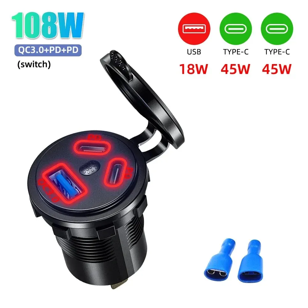       3.0 USB , а  ġ, USB ܼƮ, 108W, 3 Ʈ,  PD, 45W, 12V, 24V