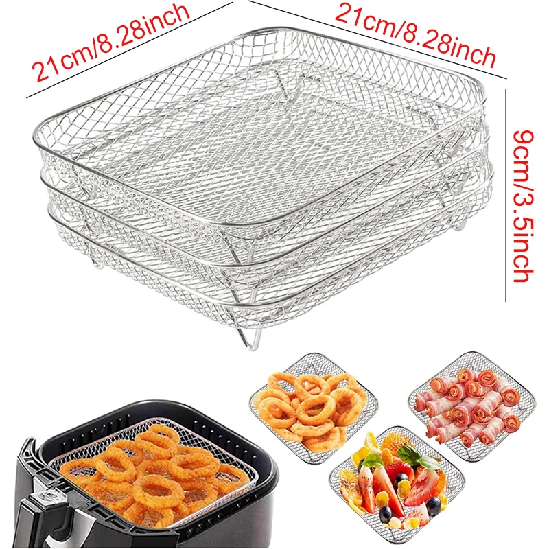 3-Tier Stackable Baking & Grill Rack for Air Fryers - 8 Square Accessory