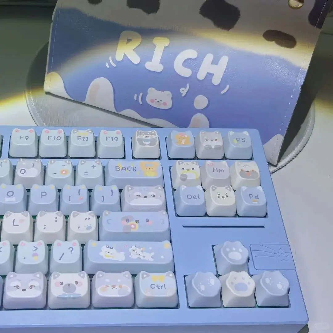 Mao-corgi Pbt Keycap para Teclado Mecânico Bonito Cão Marrom e Azul Brigada do Cão Husky Alien Cat Head Diy - Imagem 4
