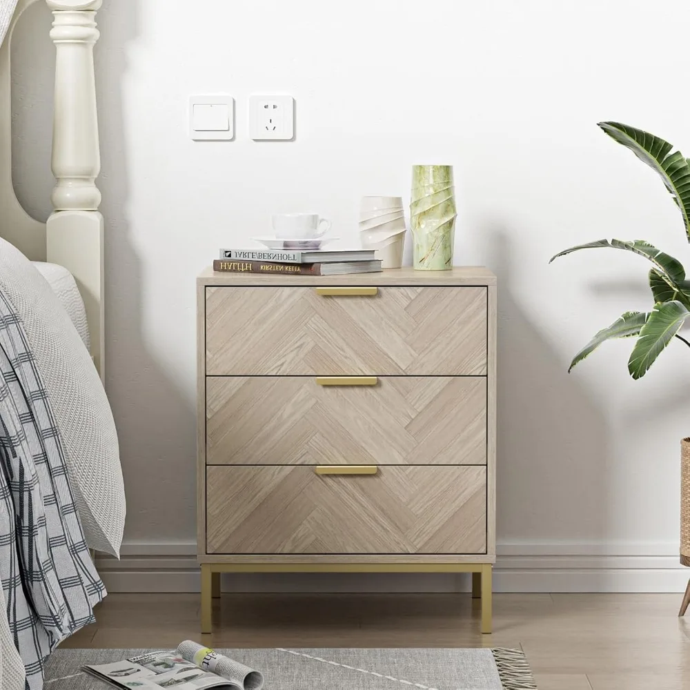 3 Drawer Nightstand for Bedroom, Modern Wood Nightstand Square Bedside Table End Table with Storage for Bedroom Room
