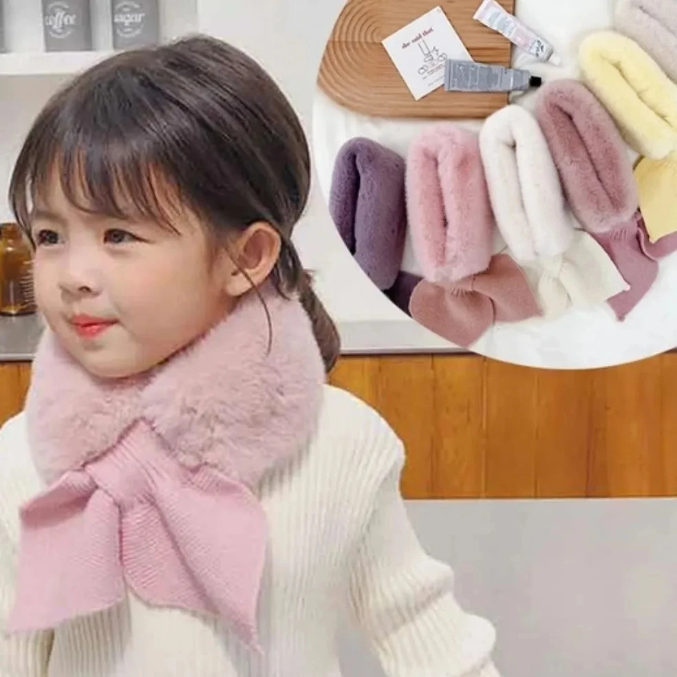 

Korean Version Autumn Winter Children's Scarf New Baby Cold Proof Collar Plush Warmth Cute Solid Knitted Fish Tail Cross Bib D15