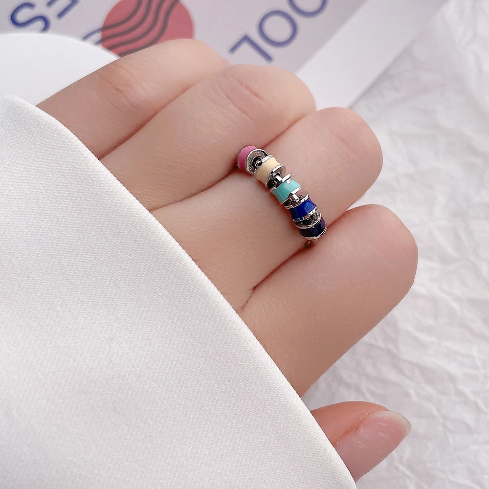 Anxiety Lie Ring Colorful Enamel Unisex Fidget Ring With Bead Worry Stress Relief Jewelry Lovers Stacking Finger Creative Rings