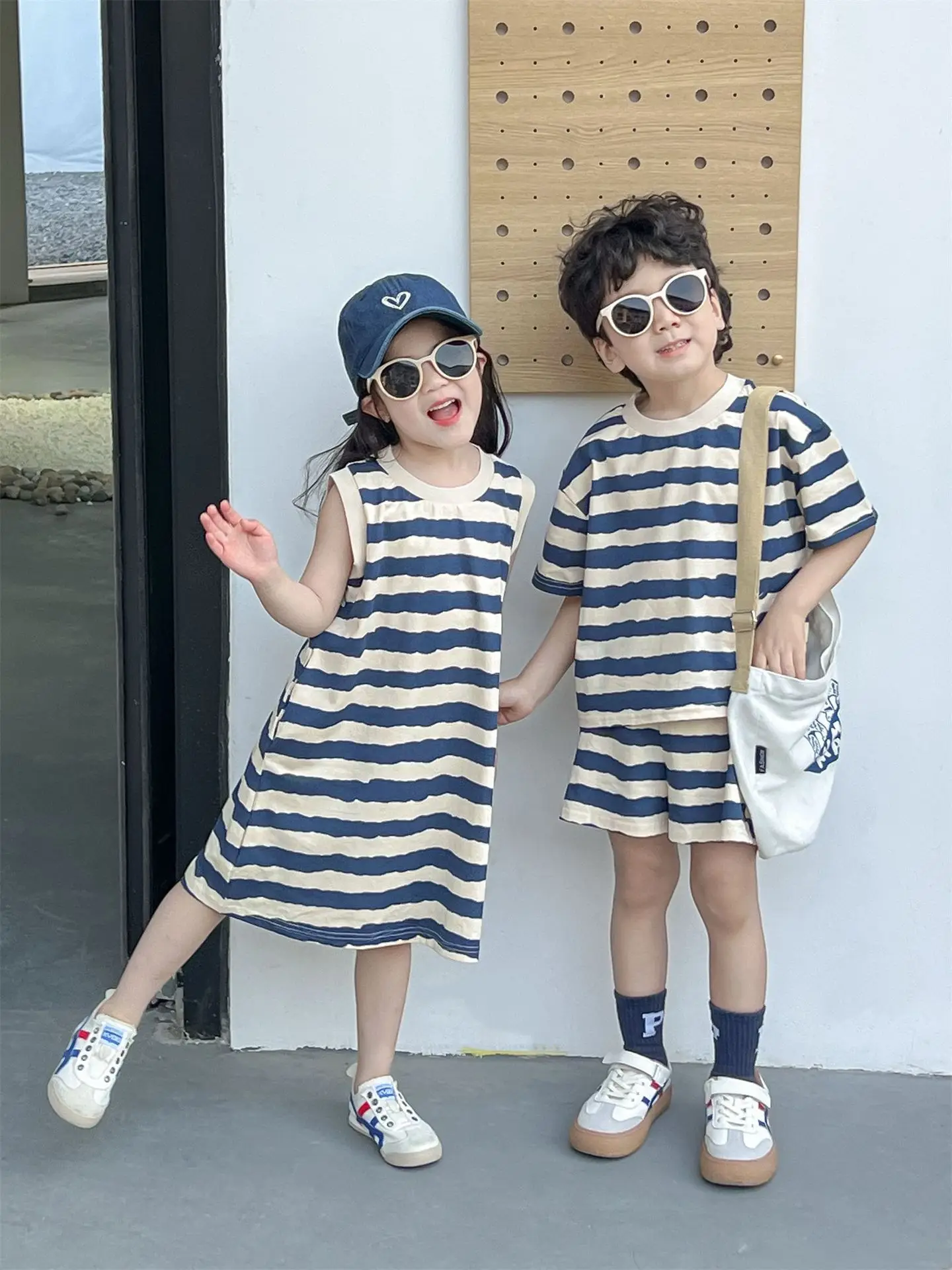 1pcs Summer Chldren Boy Stripe Short Sleeve Tops+Shorts Set Girl Sleeveless Vest Skirt Kids Toddler Fashion Leisure Clothes Set
