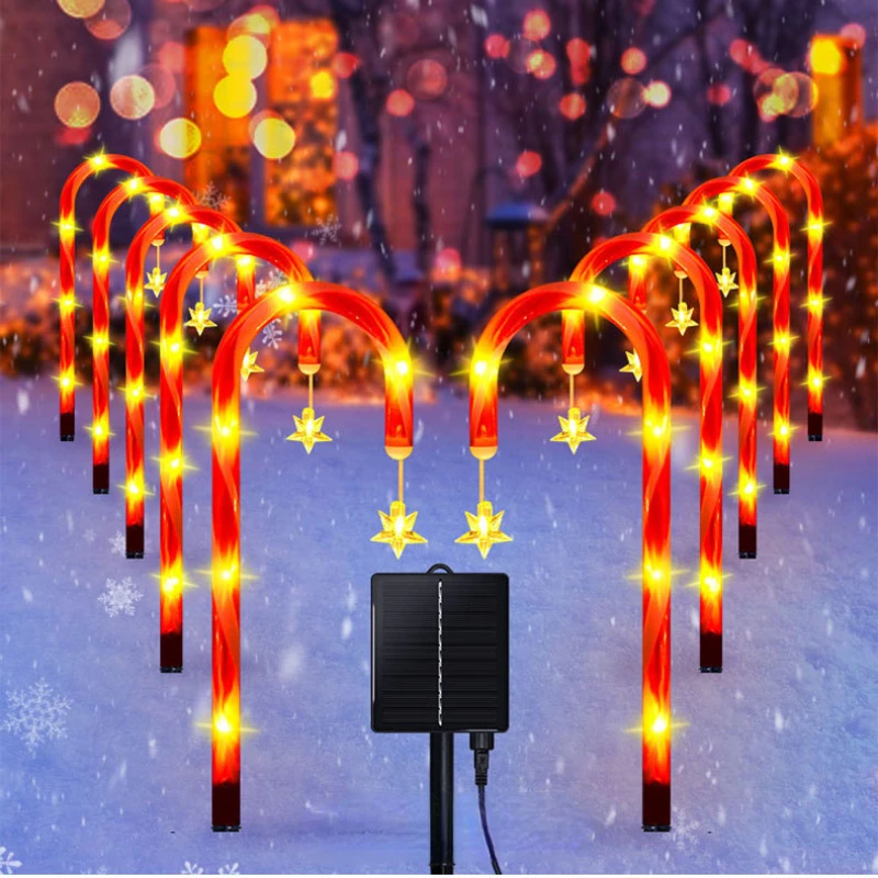 

5/10pcs/Set Solar LED Candy Cane Light Christmas Crutch Garden Solar Lights Outdoor Pathway Lawn Lamp Xmas New Year's Decor