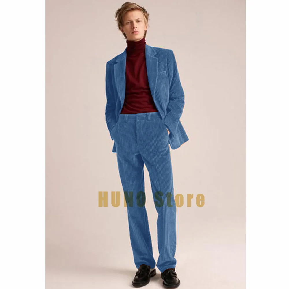 Corduroy men's two-piece set, single breasted retro hunting sports jacket set, waist wrapped, casual, fashionable, elegant men's