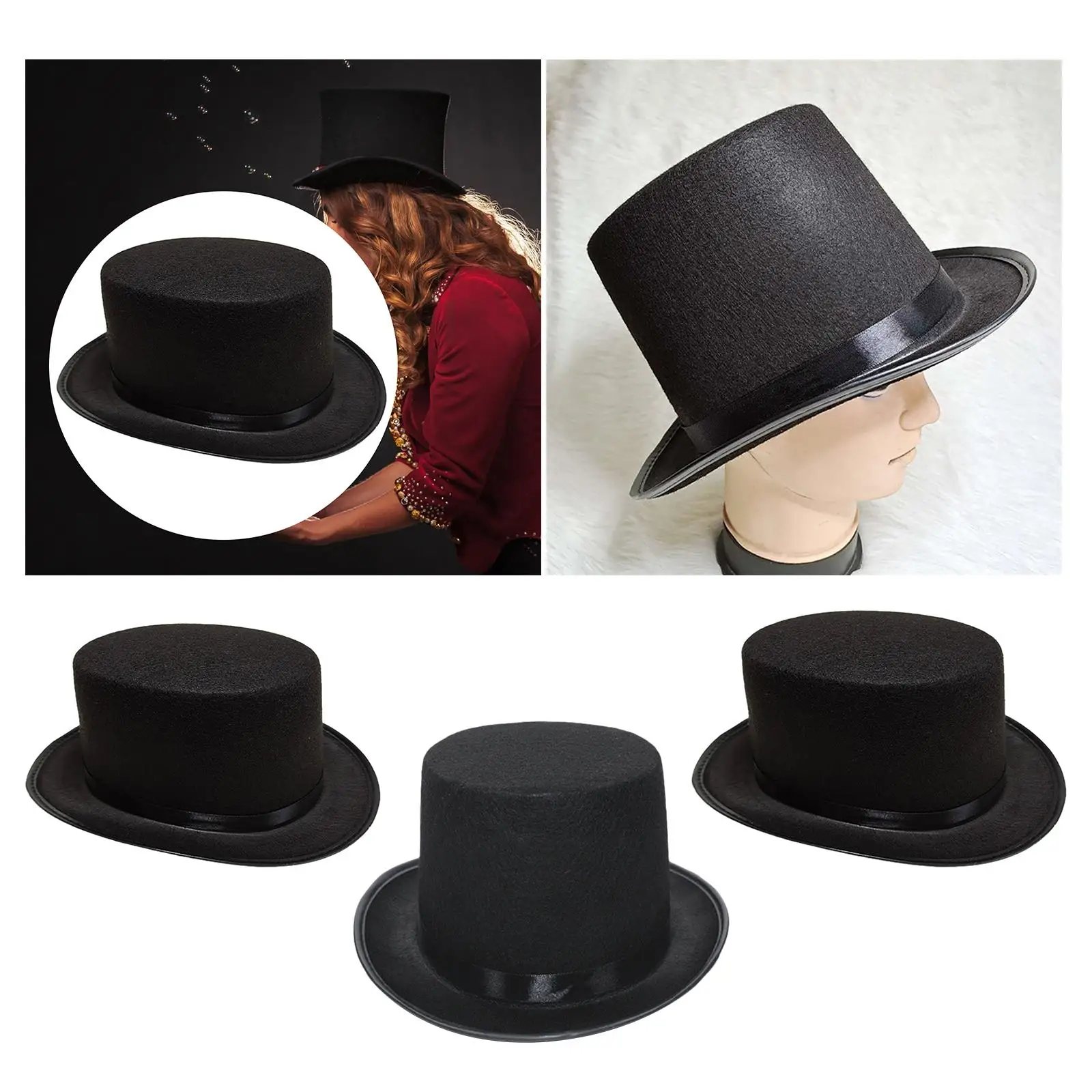 Black Top Hat Party Hats Adults Magician Butler Flat Top Jazz Hat Formal Costume Hats Fedoras for Festival Cosplay Nightclub