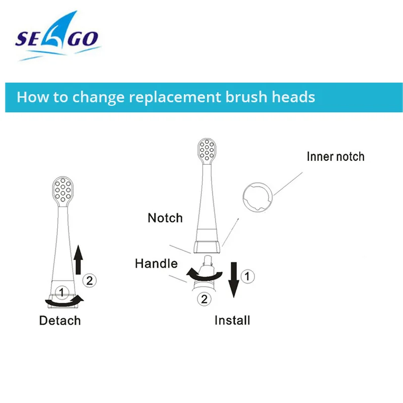 8Pcs Seago Replacement Toothbrush Heads SG-831/832 Soft Bristle Gum Care for Seago Child Electric Toothbrush SG977/EK6/EK7/SG513