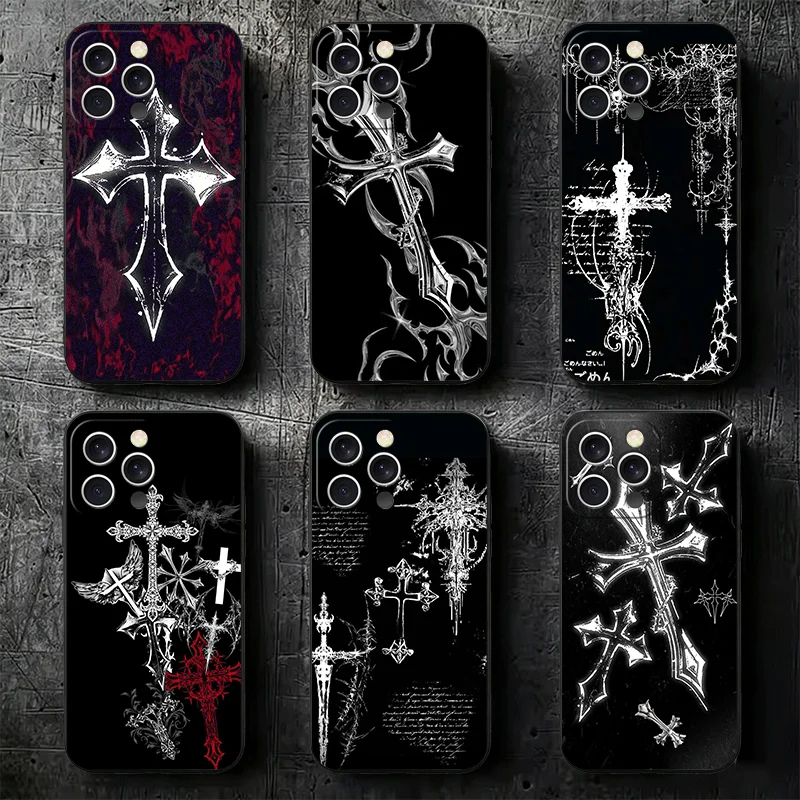 Gothic Cyber Sigil Cross Soft Black Phone Case s Back Cover