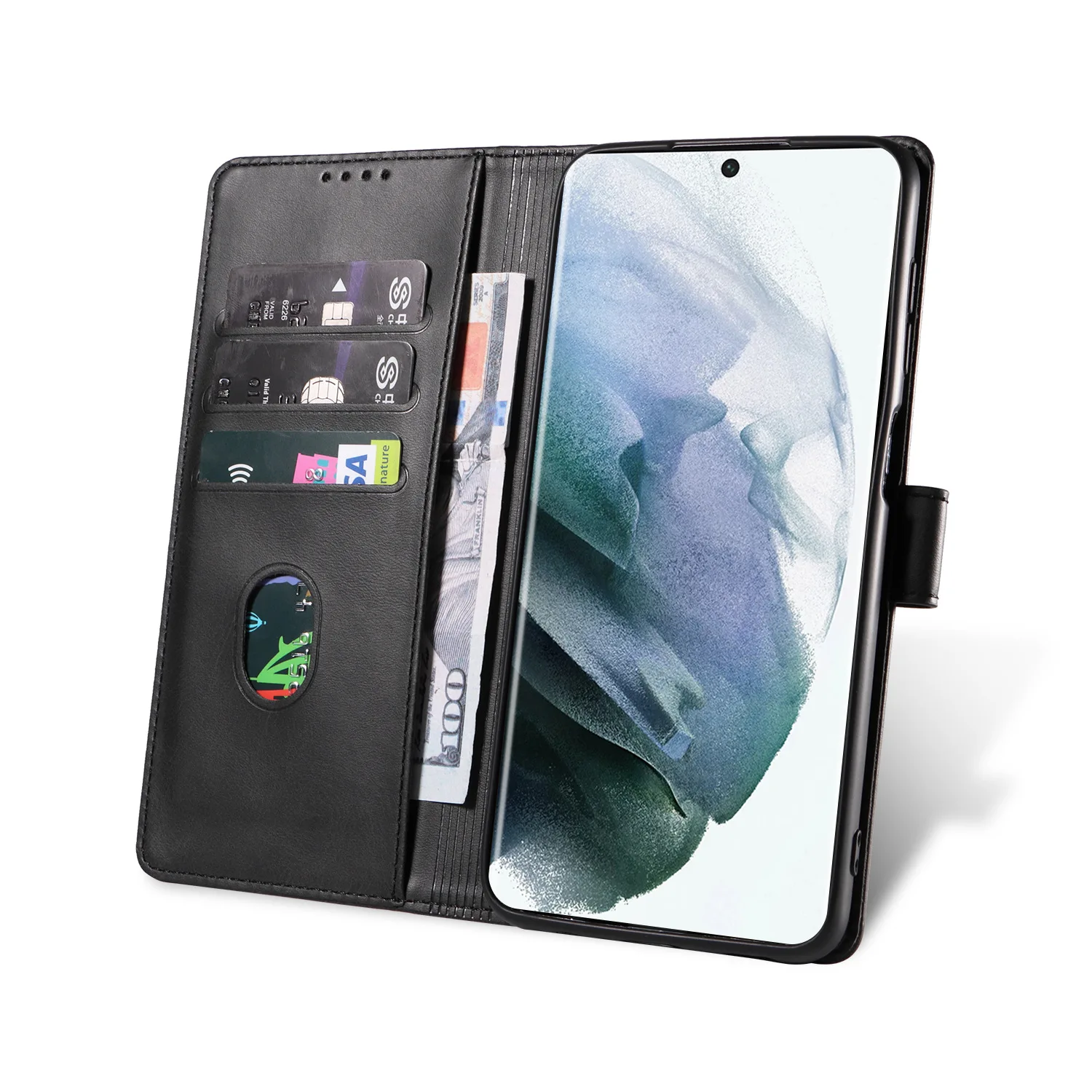 Leather Phone Case with Magnetic Closure and Card Slot Holder