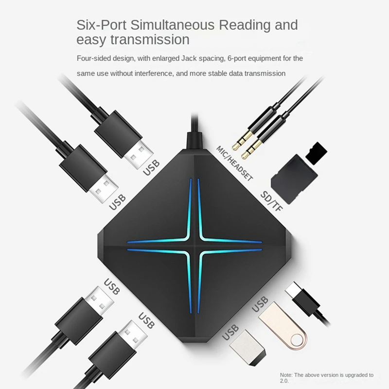 

Usb-хаб 3,0 сплиттер 1 Drag 6 высокая скорость со звуковой картой TF SD карта многофункциональный преобразователь расширения легко установить черный