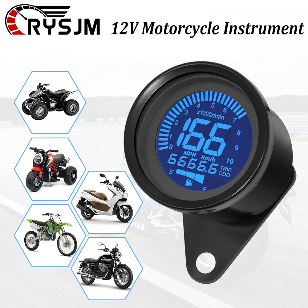 7 색 LED 오토바이 속도계 디지털 모토 스쿠터 ATV 레트로 대시 보드 RPM 계기 오일 게이지 미터 12V 유니버설