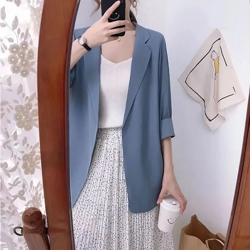 Small suit women's Jacket for women Blazer 2023 spring/summer new Korean thin loose mid-long suit jacket seven-point sleeve card