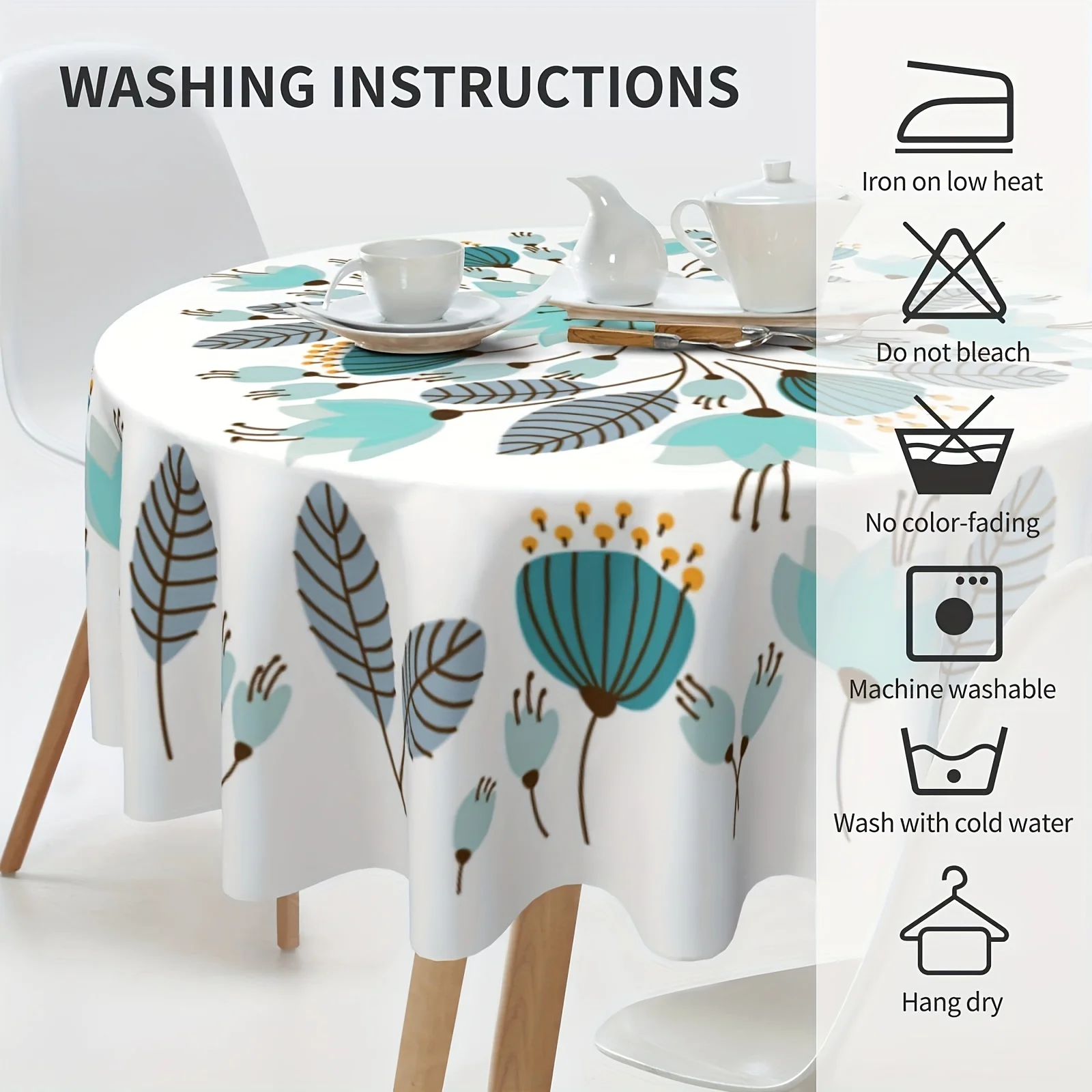 1pc Floral Round Tablecloth 152.4 Cm Farmhouse Rustic Tablecloth Spring Summer Tablecloth Boho Flowers Outdoor And Indoor Party 6