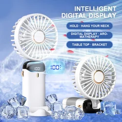 Compact Foldable Neck Fan with LED Display and Phone Stand (White)