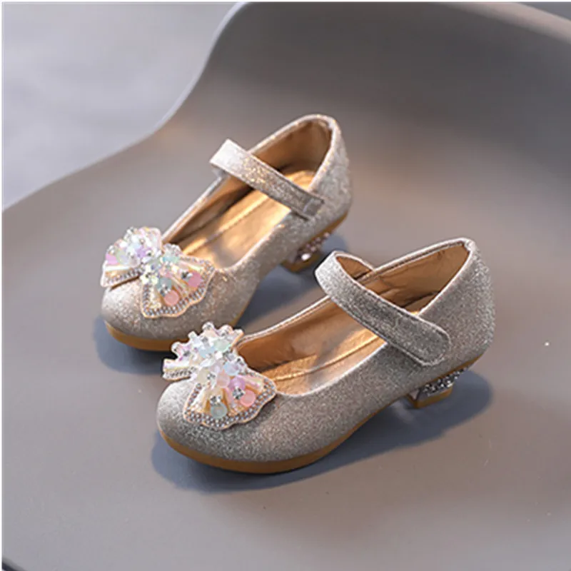 Children's Leather Shoes Spring Autumn Versatile Girls High Heels for Princess Party Fashion Sweet Bowtie Kid Causal Dress Shoes 4