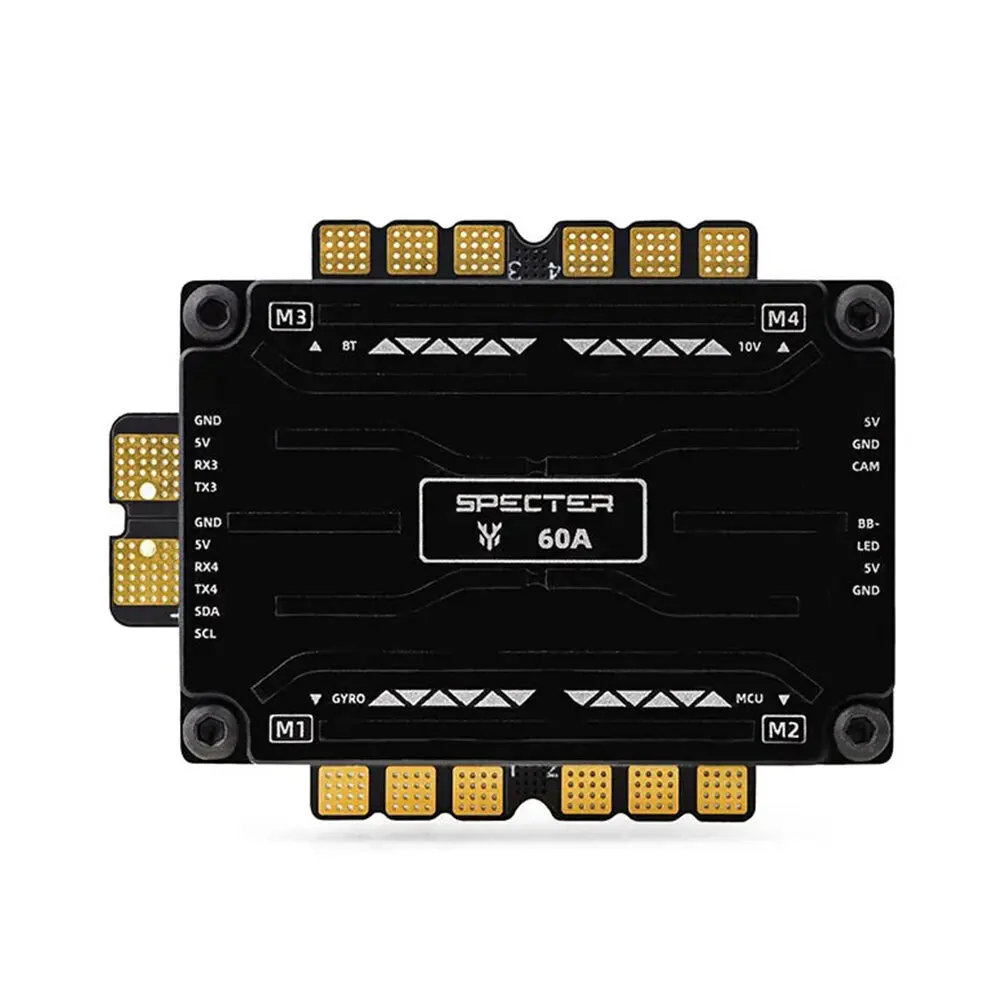 Contrôleur de vitesse HGLRC Specter 60A 4-en-1 32 bits ESC installé sur un drone FPV avec câbles de batterie