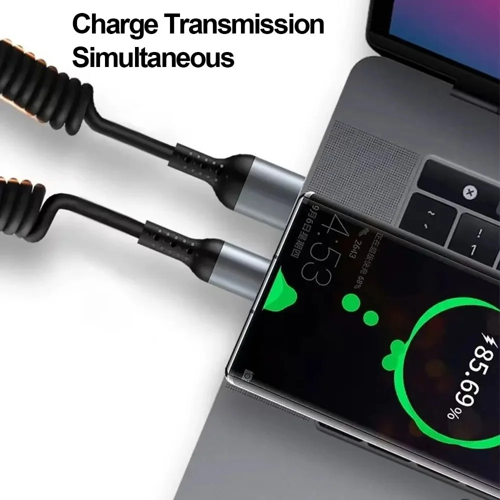 66W 6A USB Type C Cable Spring Telescopic Car Charger Data Cable PD Fast Charging for iPhone Xiaomi Samsung USB C to C Cable
