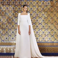 Muslim Wedding Dresses For Brides Half Sleeves Bridal Gown With Long Cape Square Collor Bride Dress Evening Dress Customized 1