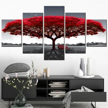 Toile de peinture abstraite de paysage d'arbre rouge, affiches et imprimés modernes, tableau d'art mural, décoration de salon 1