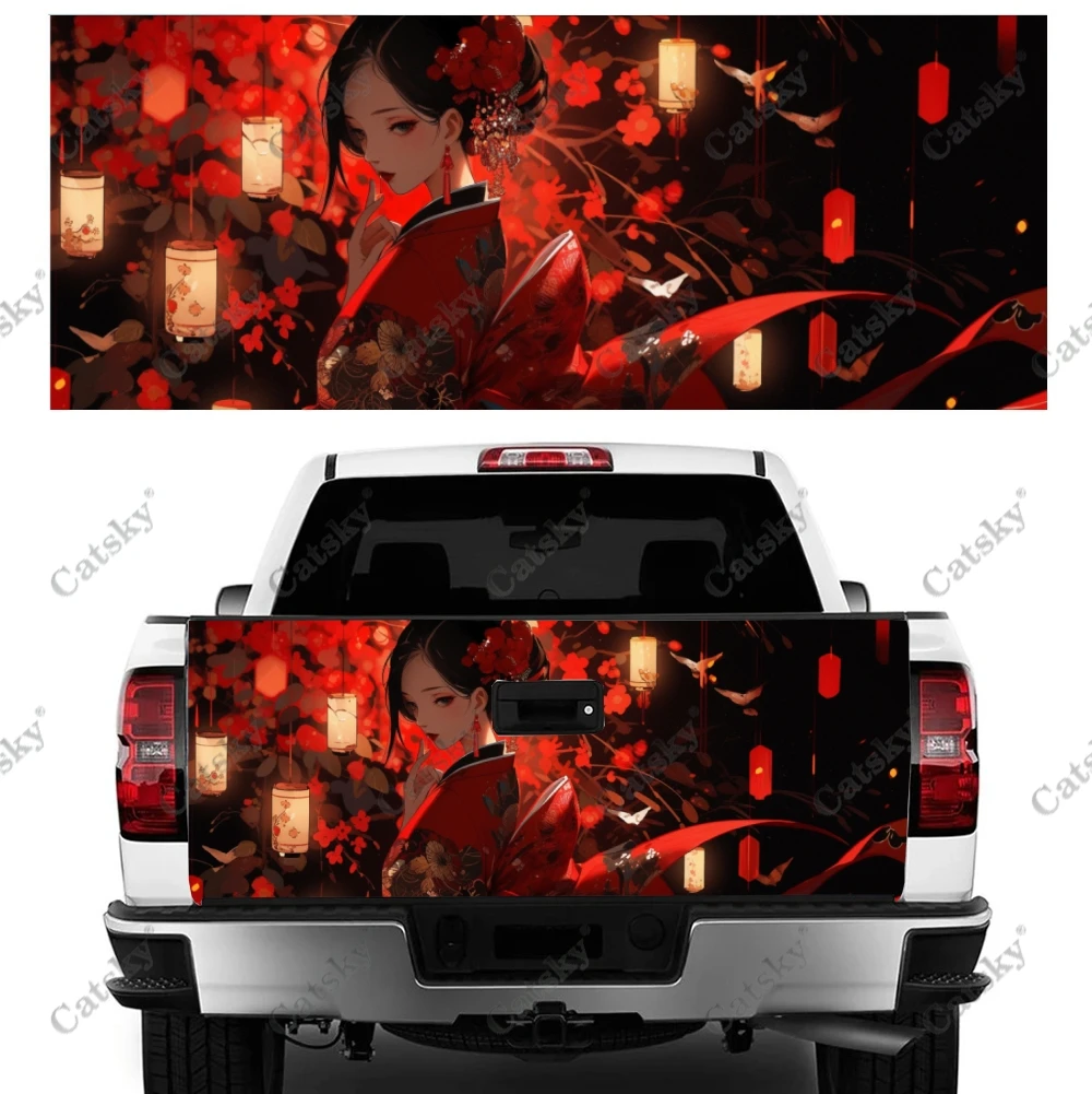 

Anime Geisha In Kimono Truck Tailgate Wrap Professional Grade Material Universal Fit for Full Size Trucks Weatherproof