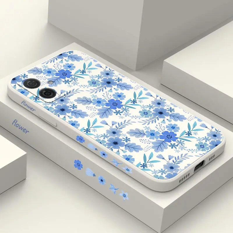 Blue Floral Silicone Phone Case Cover - Elegant Floral Design