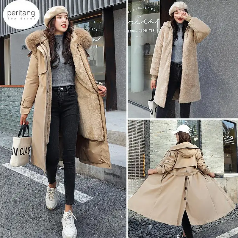

PERITANG Parka Coat Cotton Jacket Women Long Winter New Fashion One Garment Three Ways Wearable Inside and Outside Coat 2024